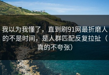 我以为我懂了，直到刷91网最折磨人的不是时间，是人群匹配反复拉扯（真的不夸张）
